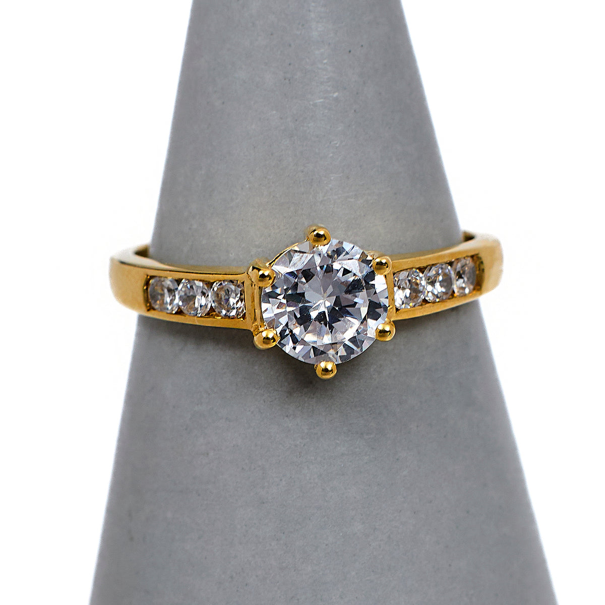 Pre-Owned 9ct Gold CZ Dress Ring & CZ Sides Size N