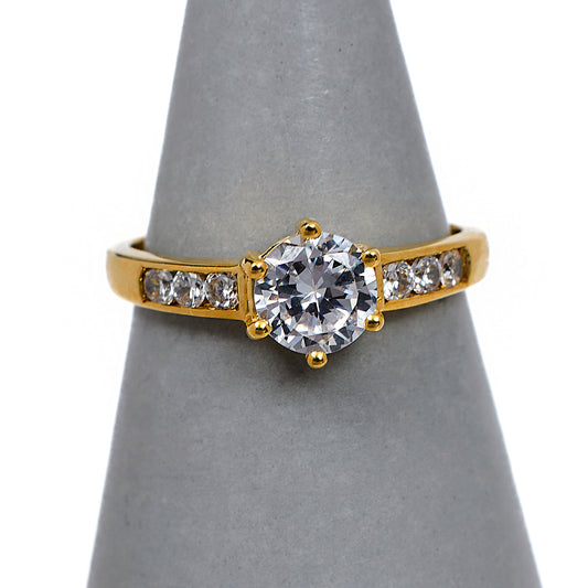 Pre-Owned 9ct Gold CZ Dress Ring & CZ Sides Size N