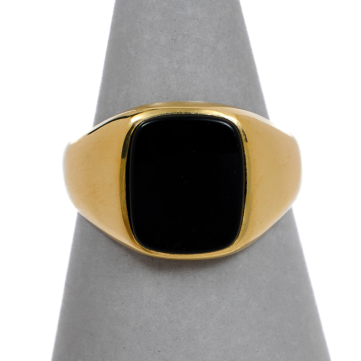 Pre-Owned 9ct Gold Rectangle Onyx Signet Ring Size Q.5