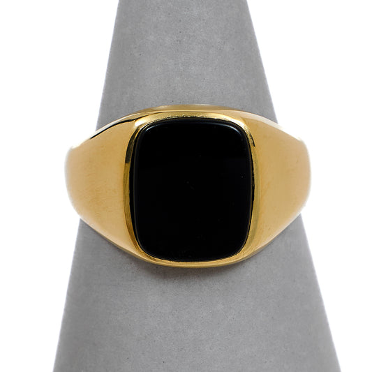 Pre-Owned 9ct Gold Rectangle Onyx Signet Ring Size Q.5