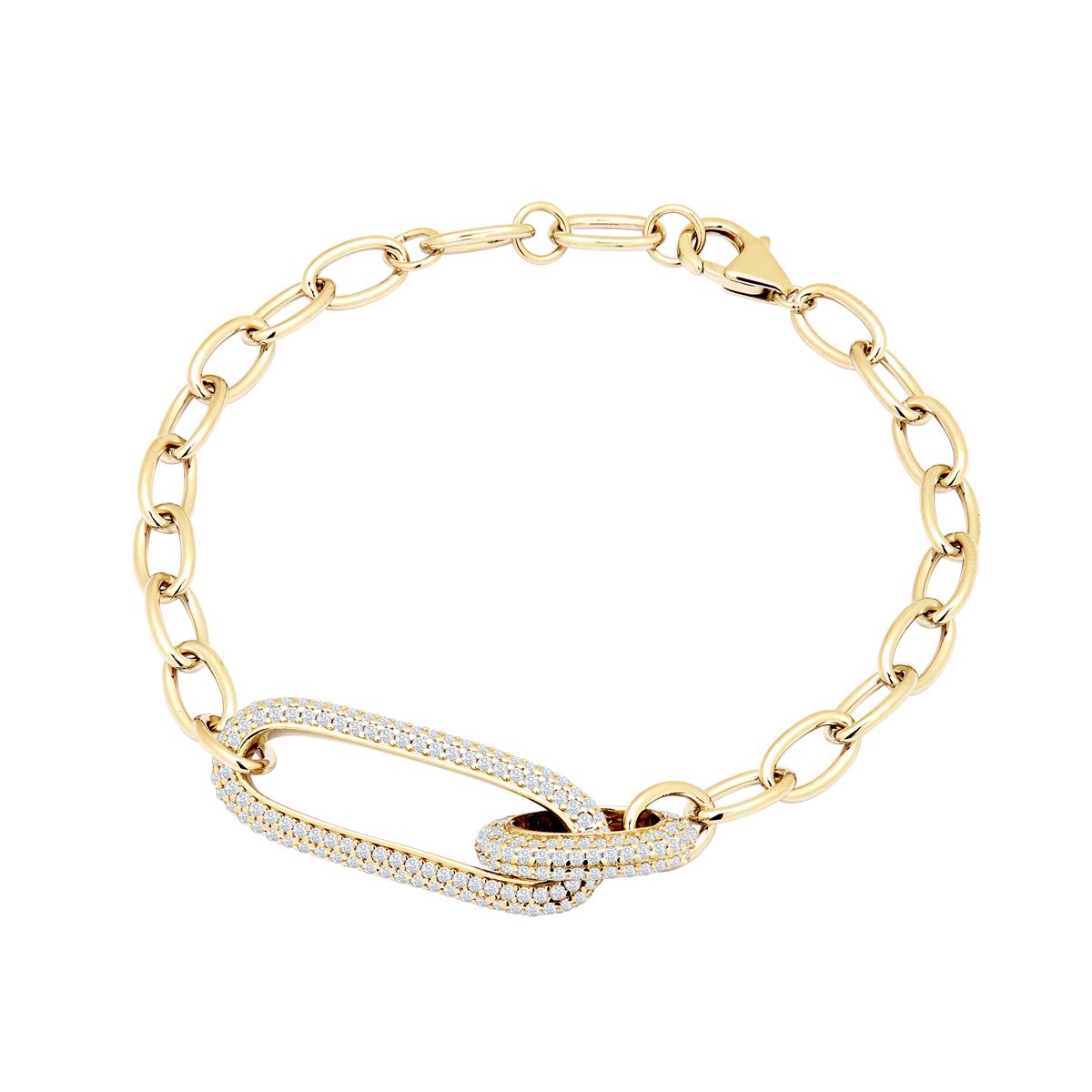 Achara Oblong Chain Style Link Zirconia Bracelet - Gold