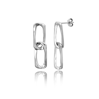 Achara Oblong Chain Style Double Link Drop Earrings - Silver 
