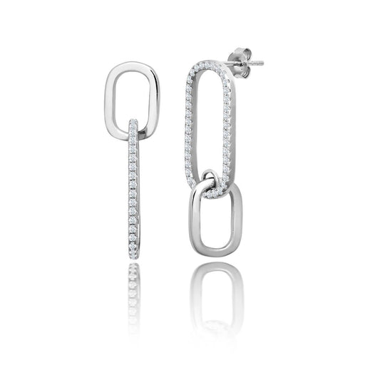 Achara Oblong Chain Style Zirconia Drop Earrings - Silver 
