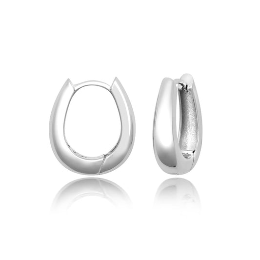 Achara Medium Oval Polished Hoop Earrings - Silver