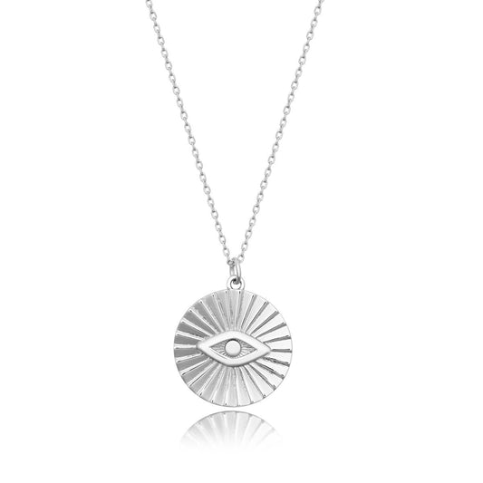 Achara Round Evil Eye Pendant Necklace - Silver 