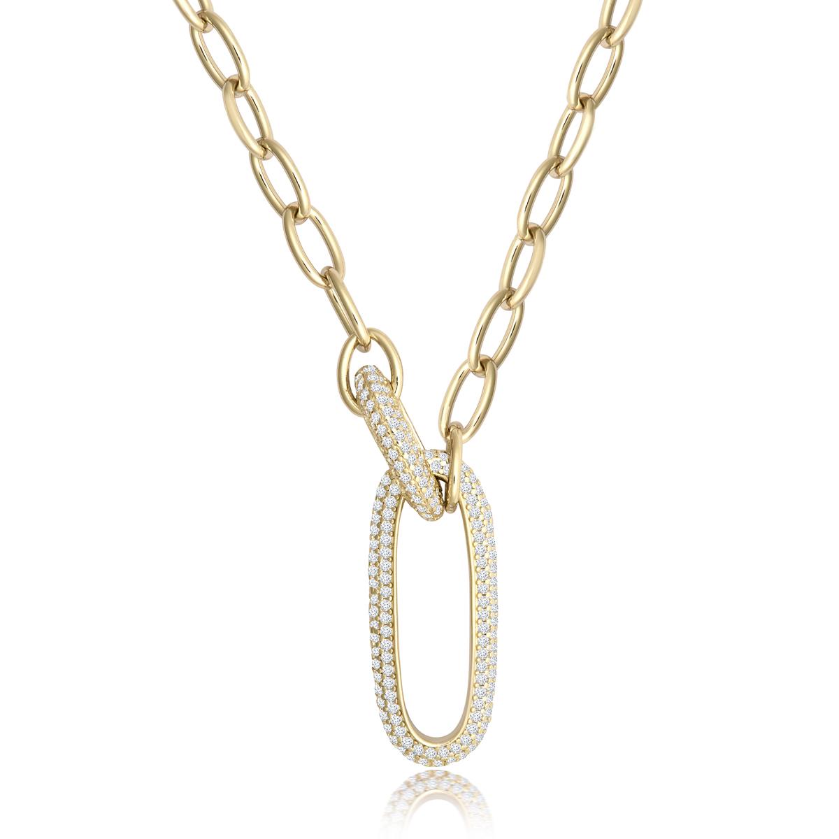 Achara Oblong Chain Style Link Zirconia Necklace - Gold 