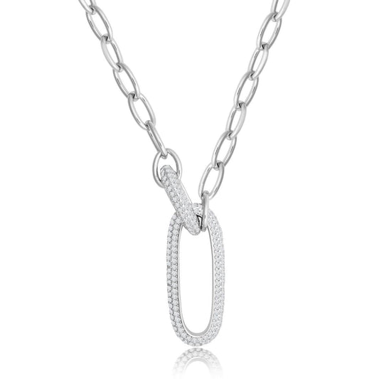 Achara Oblong Chain Style Link Zirconia Necklace - Silver 