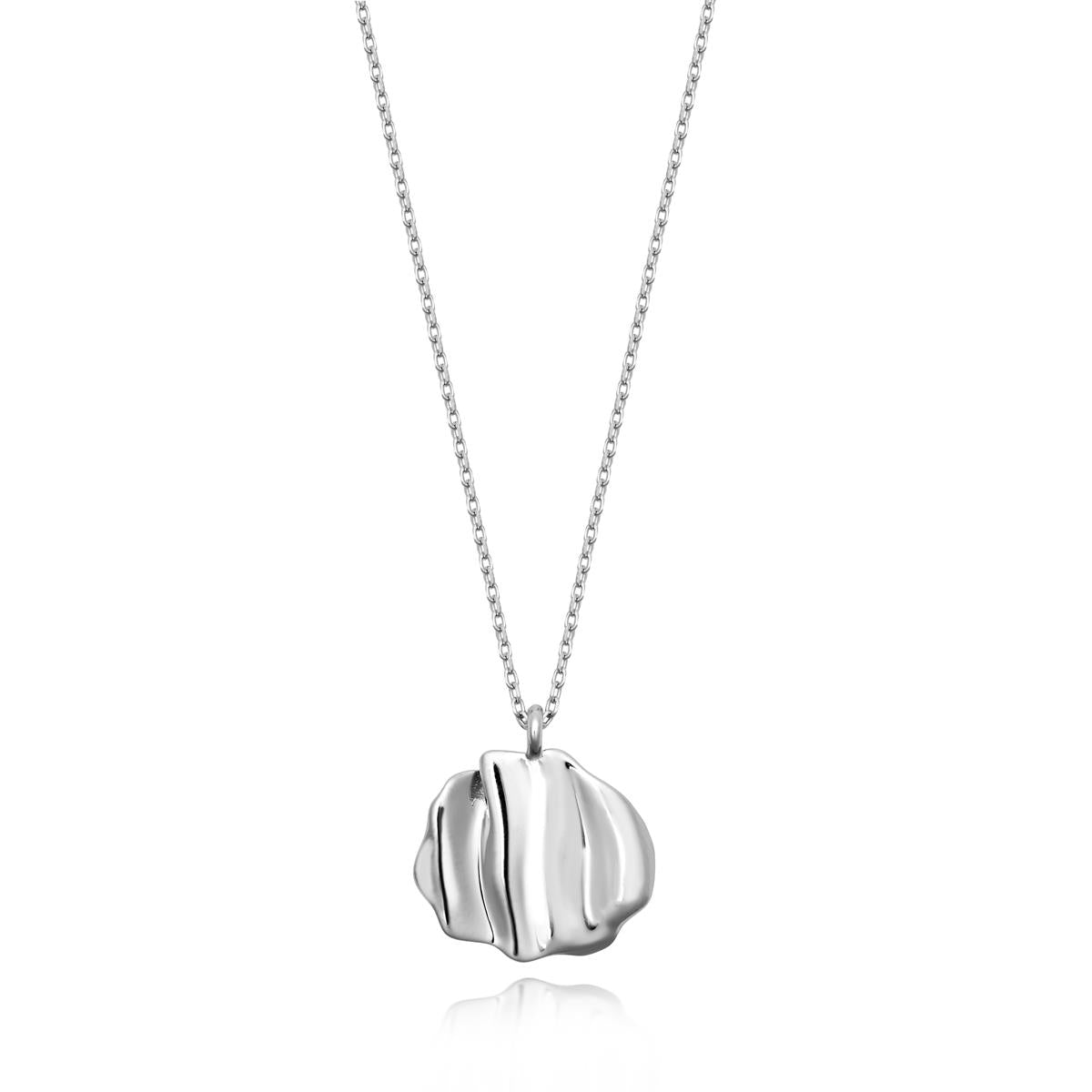 Achara Round Ruffle Pendant Necklace - Silver 