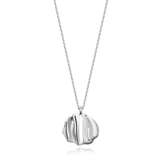 Achara Round Ruffle Pendant Necklace - Silver 