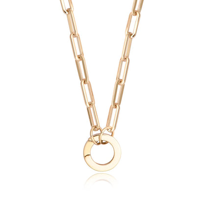 Achara Paperclip Chain Round Clasp Necklace 21Inch - Gold