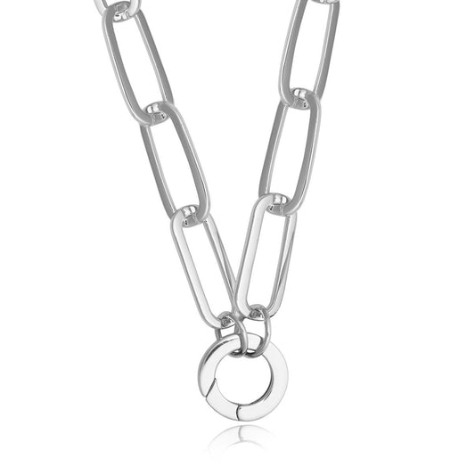 Achara Large Paperclip Chain Round Clasp Necklace 21Inch- Silver 