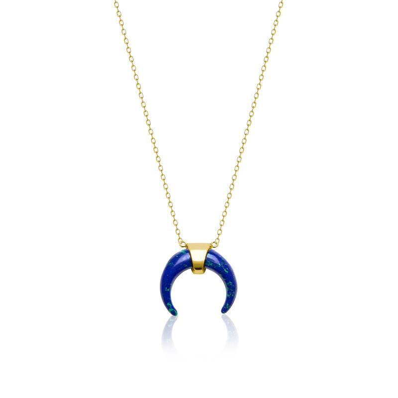Achara Blue Horn Pendant Necklace
