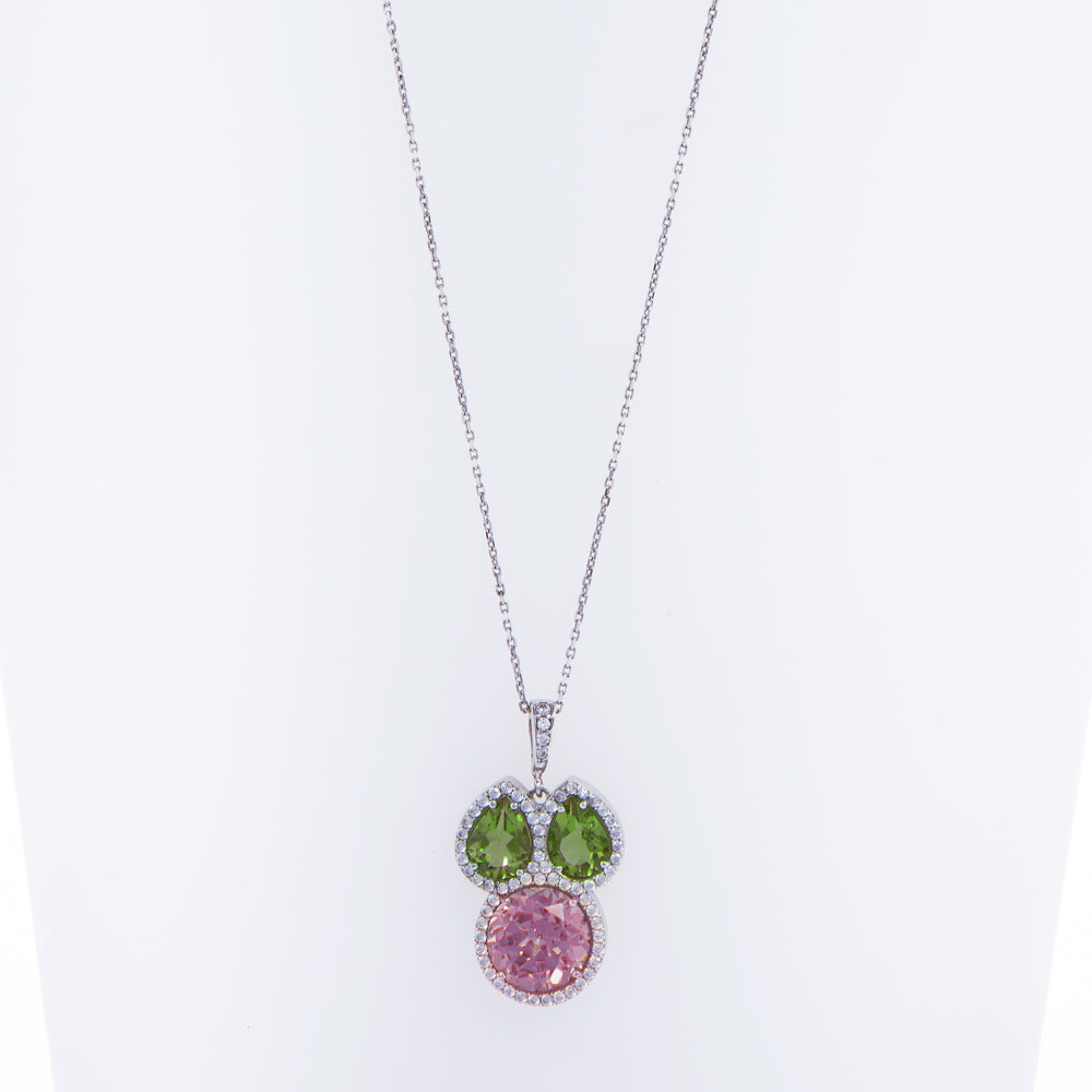 Pre-Owned White Gold Pink Green White CZ Necklace