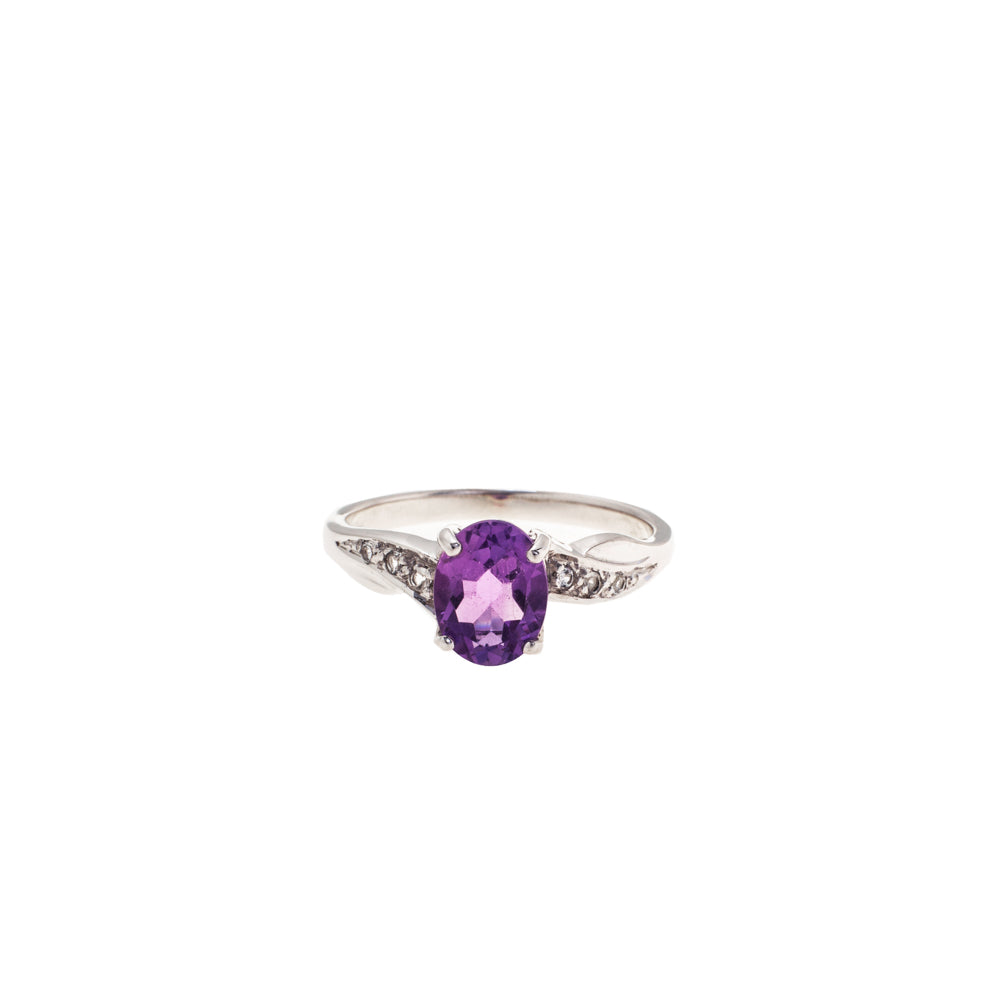 Pre-Owned 9ct White Gold 7mm Amethyst Dress Ring