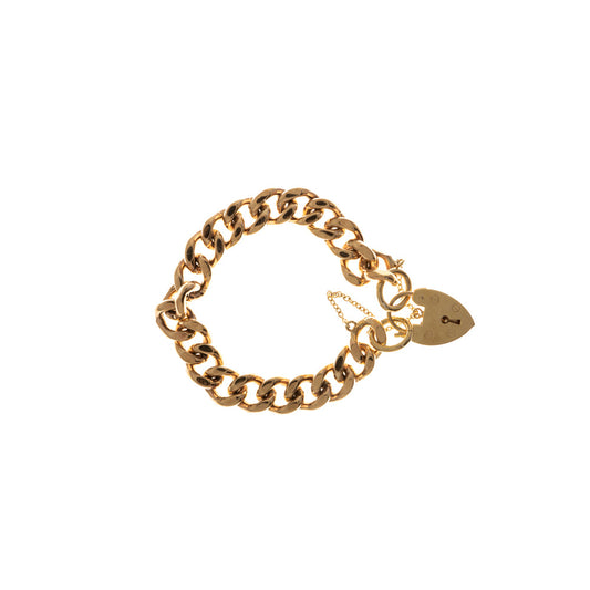 Pre-Owned Gold 7 Inch Heart Padlock Curb Bracelet