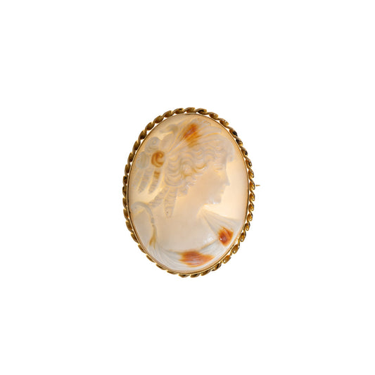 Pre-Owned 9ct Gold Cameo Brooch With Safety Chain