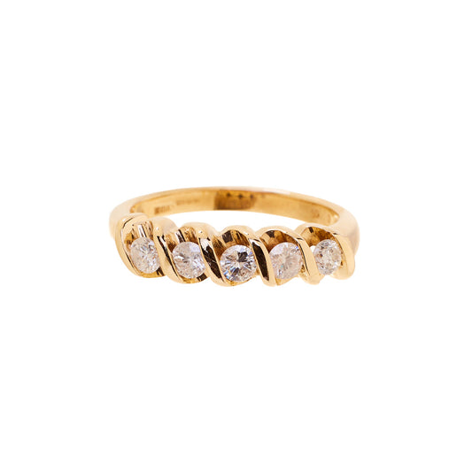 Pre-Owned 9ct Gold Spiral 5 Diamond Dress Ring