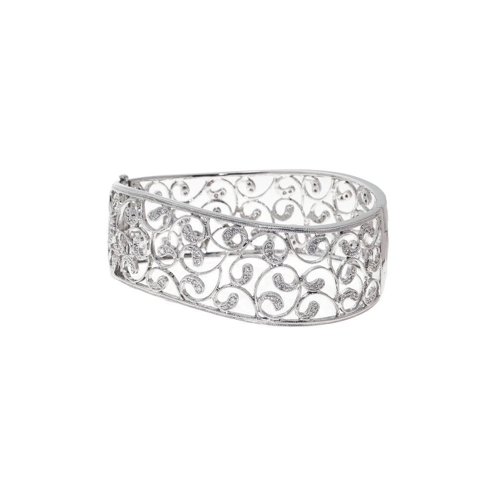 Pre-Owned 9ct White Gold Filigree Diamond Bangle 