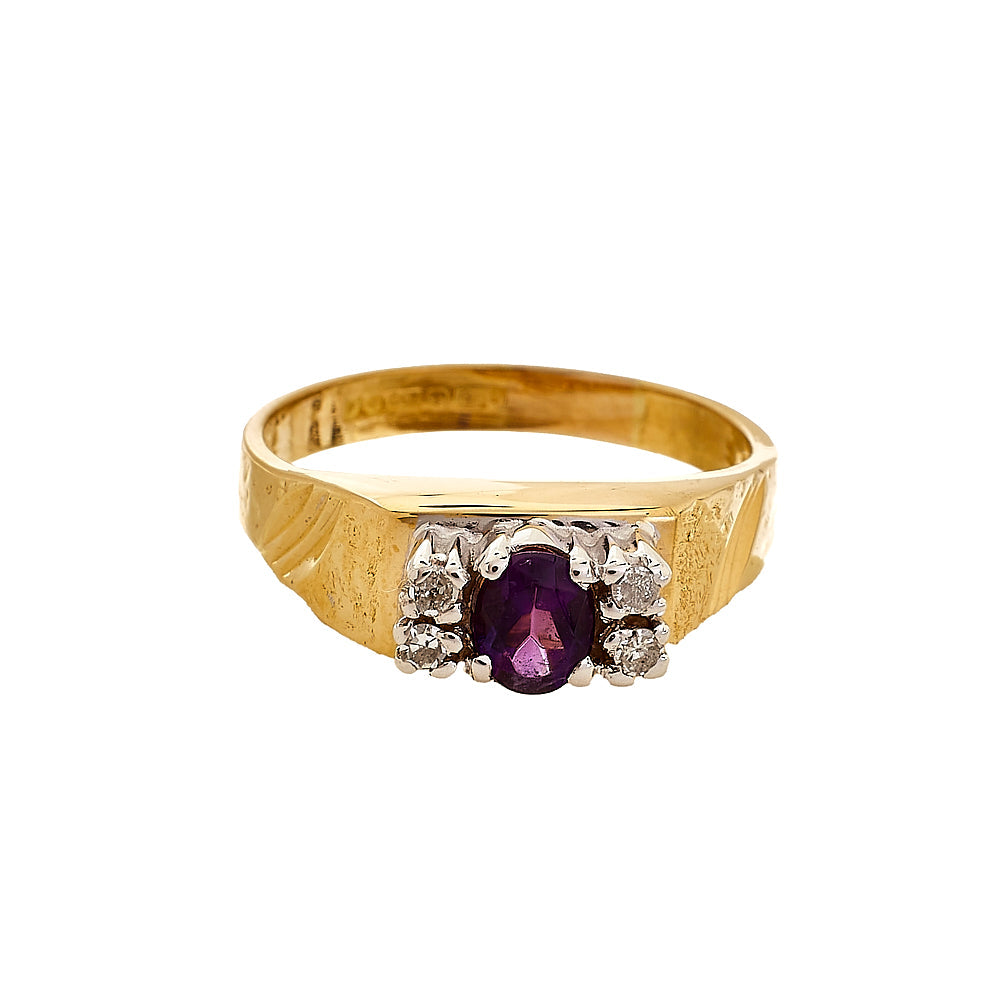 Pre-Owned 18ct Gold Amethyst Diamond Dress Ring 