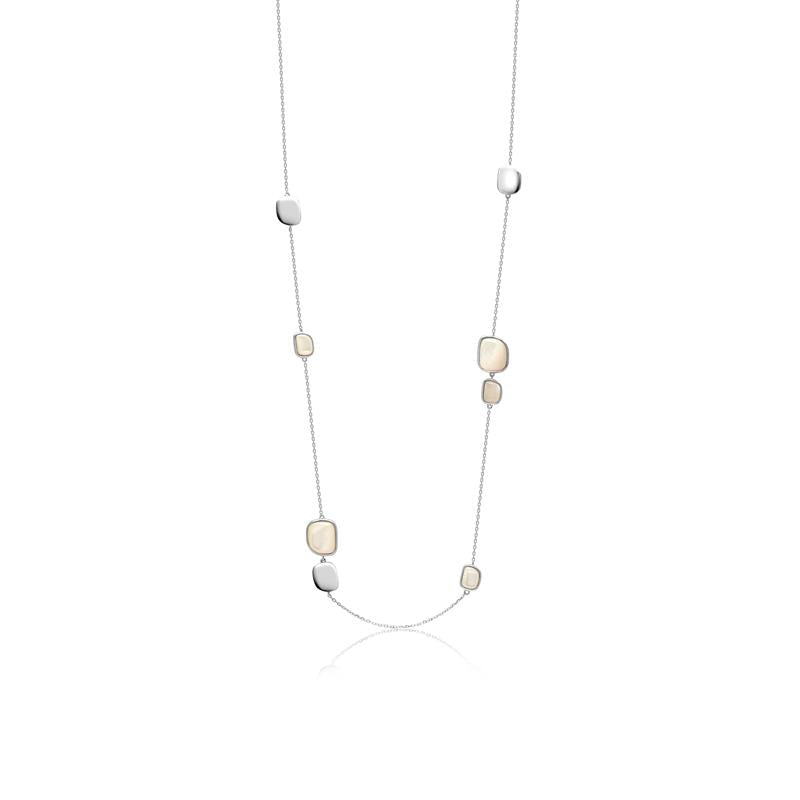 Achara Mother of Pearl Pebble Silver Long Necklace