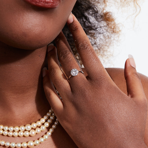 briliant cut engagement ring on black woman