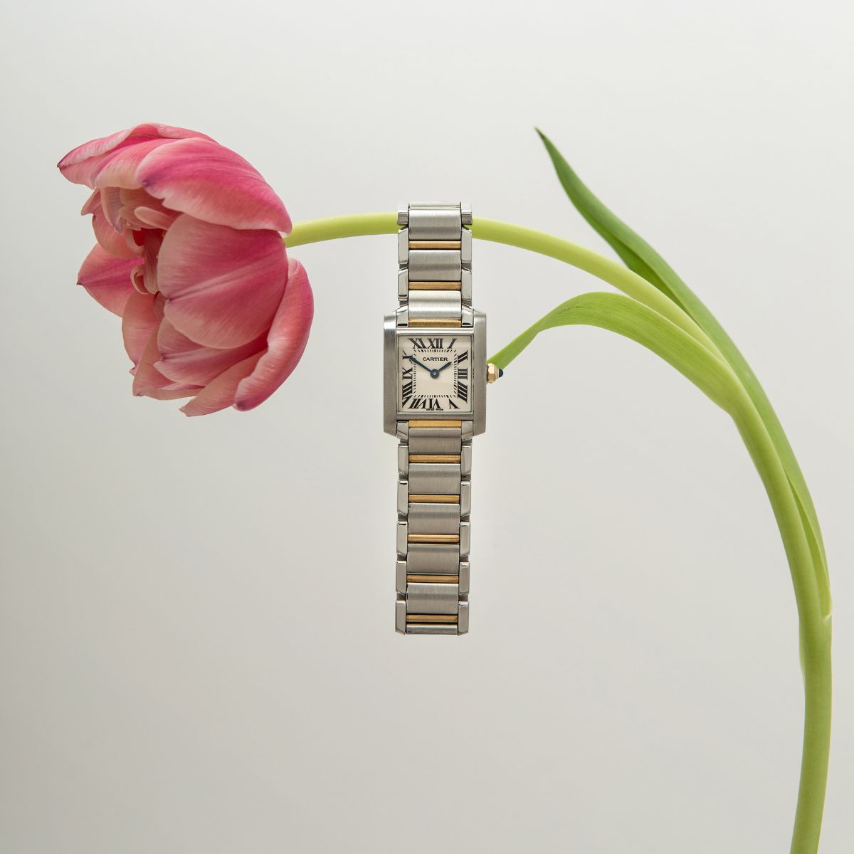 Cartier Tank Française two-tone steel and gold watch with tulip