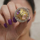 Pre-Owned 18ct Gold 2 Tone Amethyst & Quartz Art Ring Size R