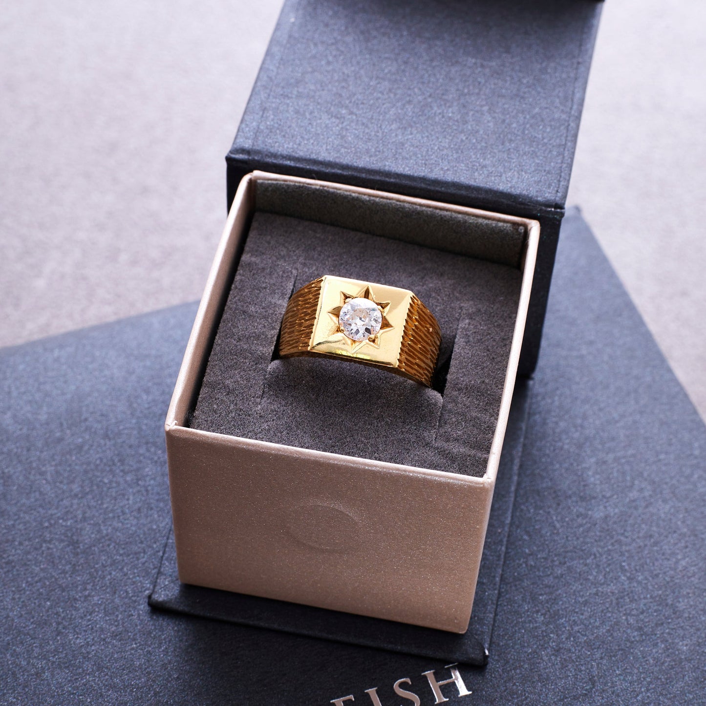 Pre-Owned 18ct Gold Diamond Set Square Signet Ring