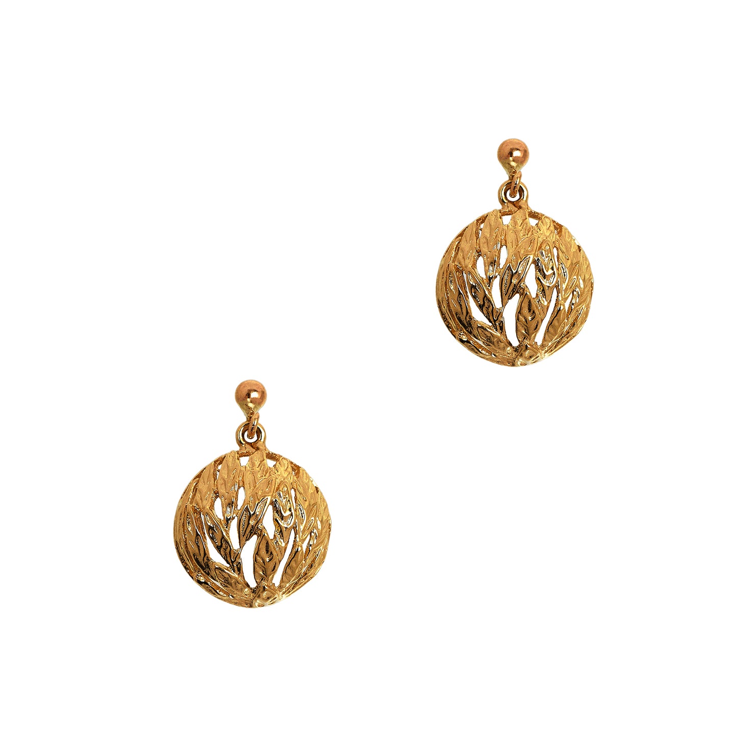 Pre-Owned 9ct Gold Leaf Design Domed Drop Earrings