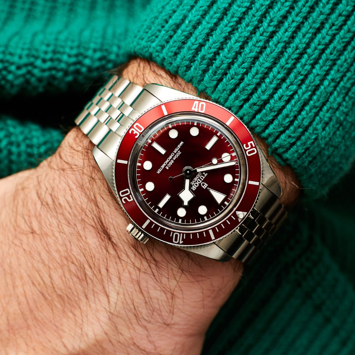 Tudor Black Bay burgundy dial on wrist